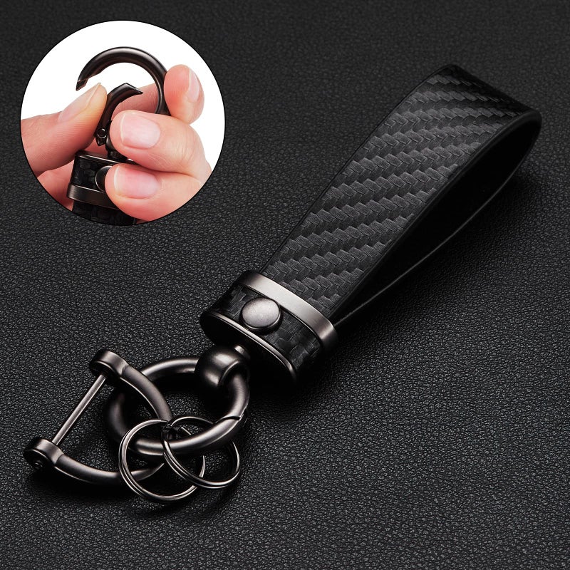 DEKEWEI Carbon Fiber Style Car Keychain Microfiber Leather Key Chain  Universal Key Chains for Key Fobs for Men and Women  360 Degree Rotatable with Anti-Lost D-Ring (Black) - Image 2